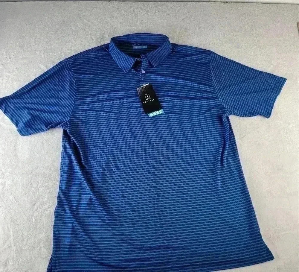 NWT PGA Tour Striped Blue Polo Sz Lg